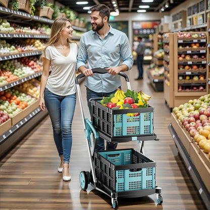 Foldable Shopping Cart, 200 lbs Capacity Grocery Cart on Wheels - Image 2