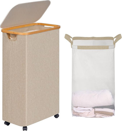 efluky Laundry Basket with Wheels, Tall Rolling Laundry Hamper with Lid and by efluky
