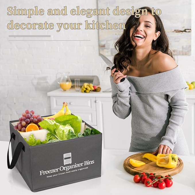 Flenpptly Freezer Organizer Bins, 4 Pack Freezer Storage Bins, Dark Grey | - Image 7