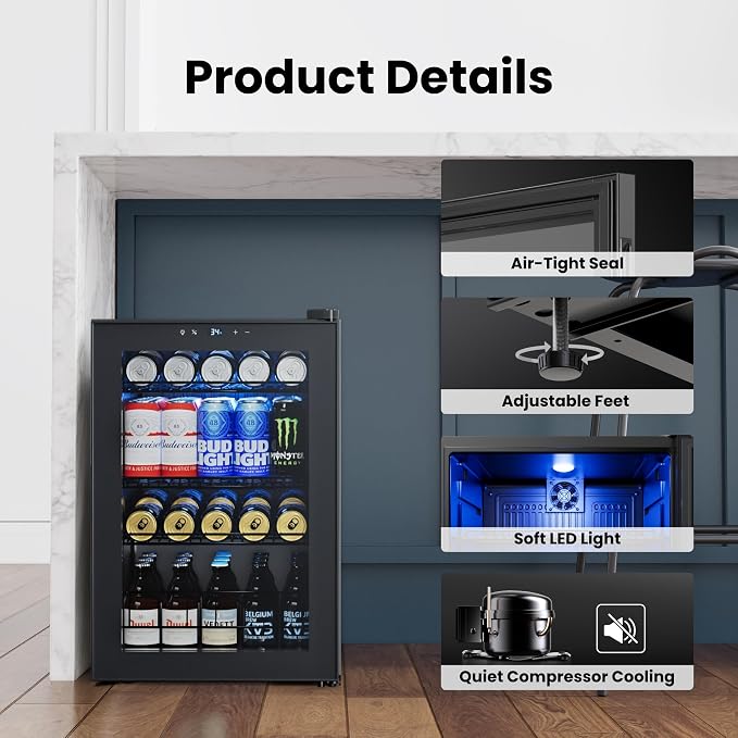 Yeego Beverage Refrigerator Cooler, 85 Cans Drink Mini Fridge - Image 5