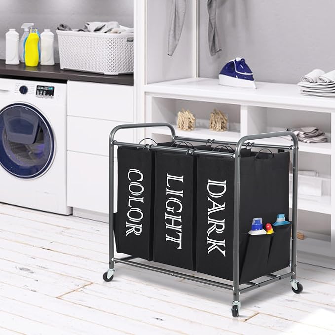 STORAGE MANIAC 3 Section Laundry Sorter, 35.9 Gal Laundry Hamper Cart - Image 6