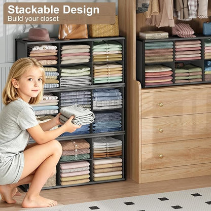 Hongtamoya Stackable Closet Organizer Shelf, 6 Cube Bins Storage Basket - Image 5