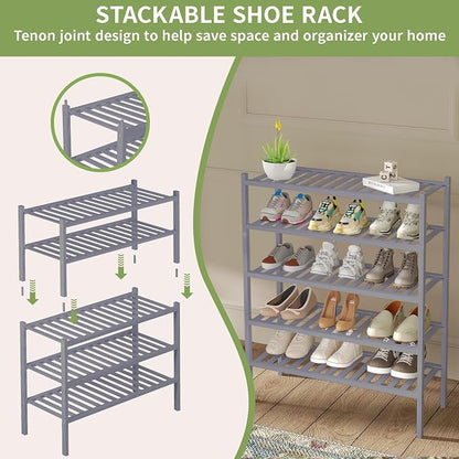 3 Tier Bamboo Shoe Rack for Closet Free Standing Wood Shoe Shelf Storage - Image 5