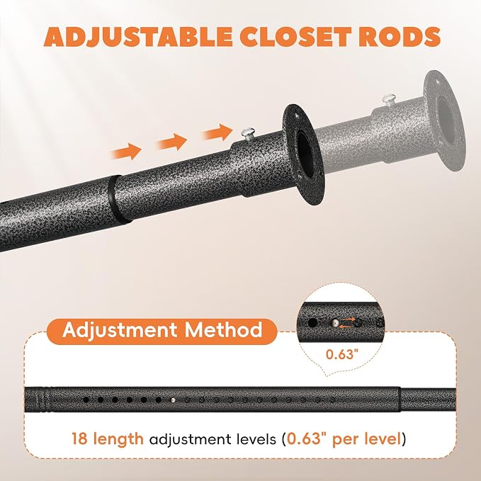 Heavy Duty Closet Rod 17-84 Inches, Adjustable, 1.1 Inches Diameter, Suitable - Image 5