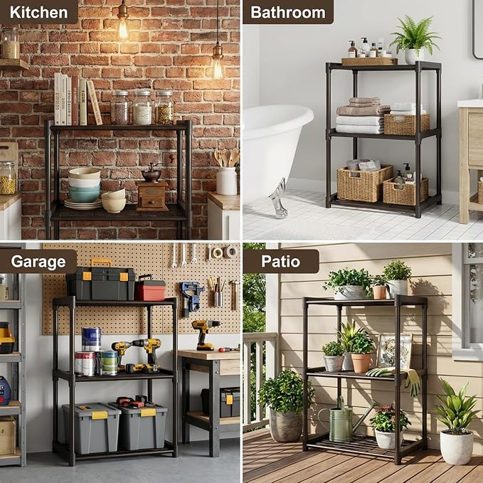 3-Tier Storage Shelves with Plastic Connectors – Metal Shelf Organizer - Image 4