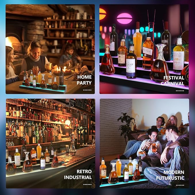 Led Lighted Liquor Bottle Display Shelf, 40 Inch 2 Tier Whiskey Rack, Support - Image 6