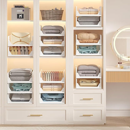 VECELO 4 Pack Plastic Closet Shelf Organizer, Stackable Sweater Storage Closet - Image 5