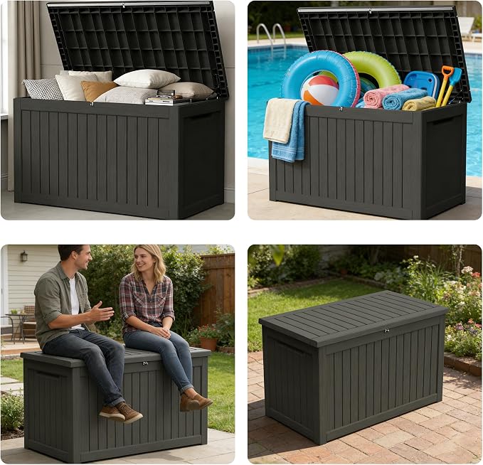 200 Gallon Outdoor Storage Box Resin Deck Box All Weather Waterproof Large - Image 7