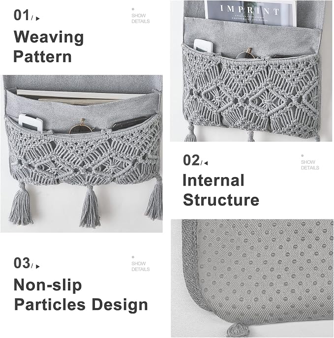 Mkono Macrame Couch Organizer Remote Control Caddy Sofa Armrest Armchair - Image 4