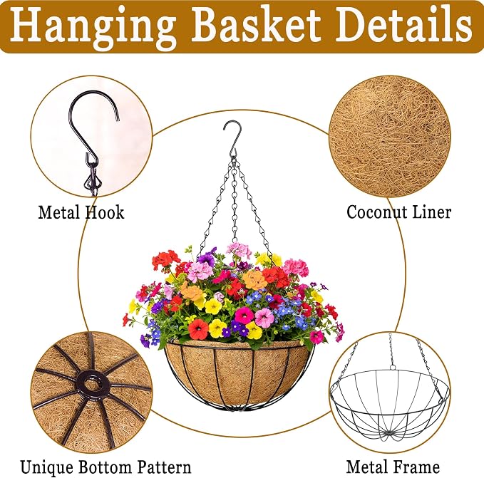 4 Pack Hanging Planters 8 Inch Metal Hanging Planter Basket Flower Pots - Image 6