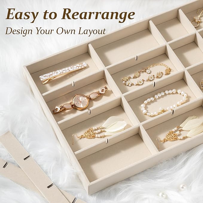 pickpiff Drawer Jewelry Organizer & Display Trays: 2pcs 24grid Velvet Stackable - Image 3