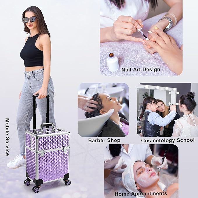 Stagiant Rolling Makeup Train Case Large Storage Cosmetic Trolley 4 Tray - Image 5