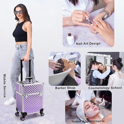 Stagiant Rolling Makeup Train Case Large Storage Cosmetic Trolley 4 Tray - Image 5