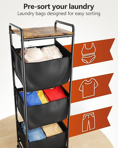 3 Section Laundry Sorter with Removable Bags, 120L Vertical Laundry Hamper with - Image 2