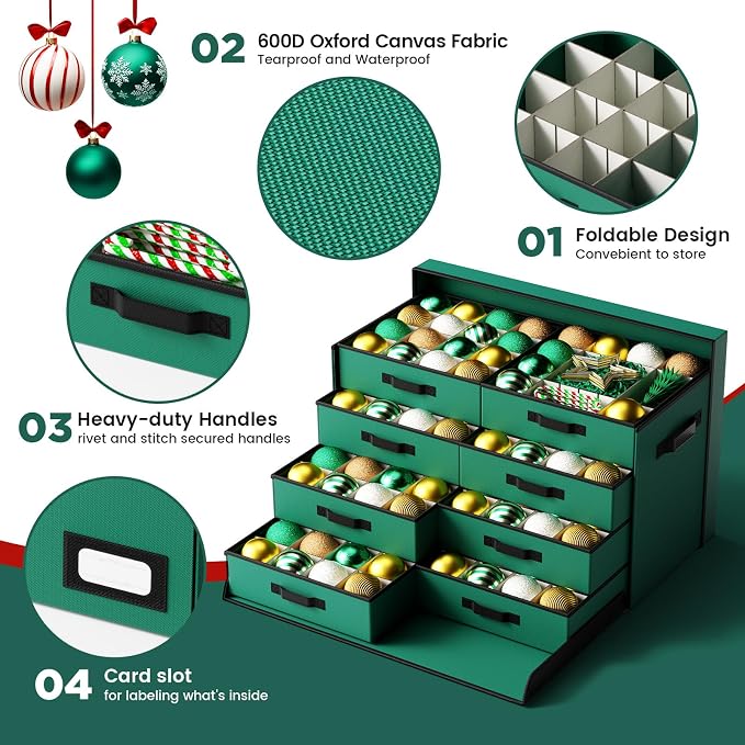 Christmas Ornament Storage Box Store 128 Ornaments, Extra Large Xmas Ornament - Image 7