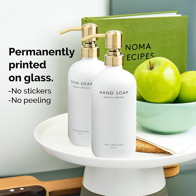 Vine Creations White Glass Soap Dispenser Set, Dish Soap and Hand Soap - Image 3