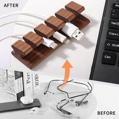 Walnut Wood Cord Holder – 5 Slots Cable Organizer - Image 6