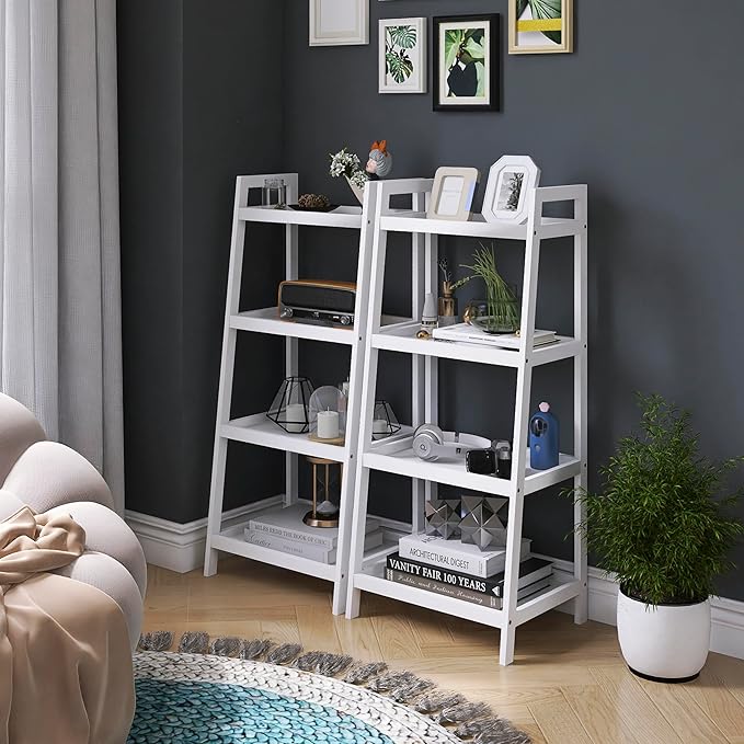 SMIBUY Bamboo Ladder Bookcase, Bathroom Storage Rack Organizer, 4 Tier and 5 - Image 4