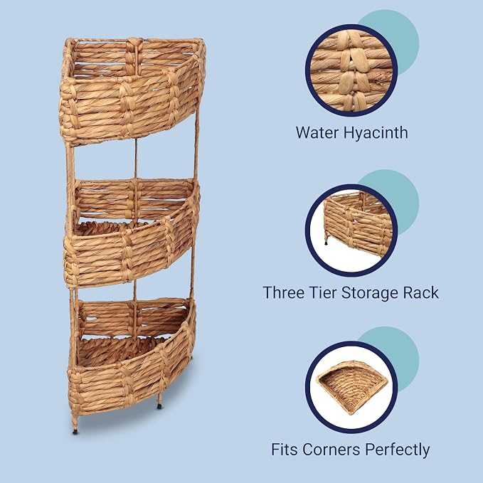 Eyely SHF2012A Aurel 32.5" Coastal Handwoven Water Hyacinth 3-Tier Corner - Image 7