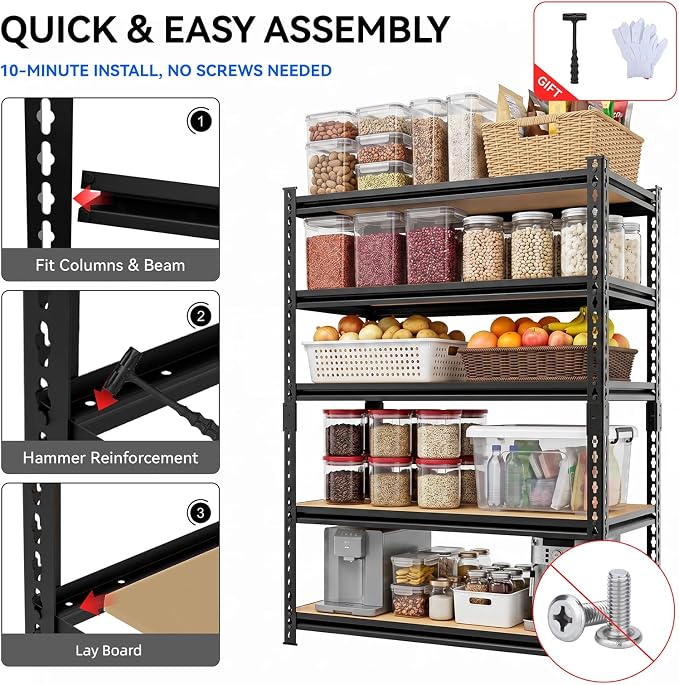 3000LBS Storage Rack, 5-Tier Heavy-Duty Storage Shelving, Adjustable Metal - Image 7