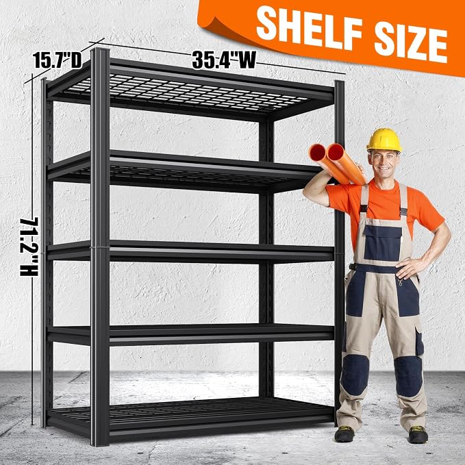 Storage Shelves, 2500lbs Garage Shelving, Adjustable Heavy Duty Shelving Unit - Image 2