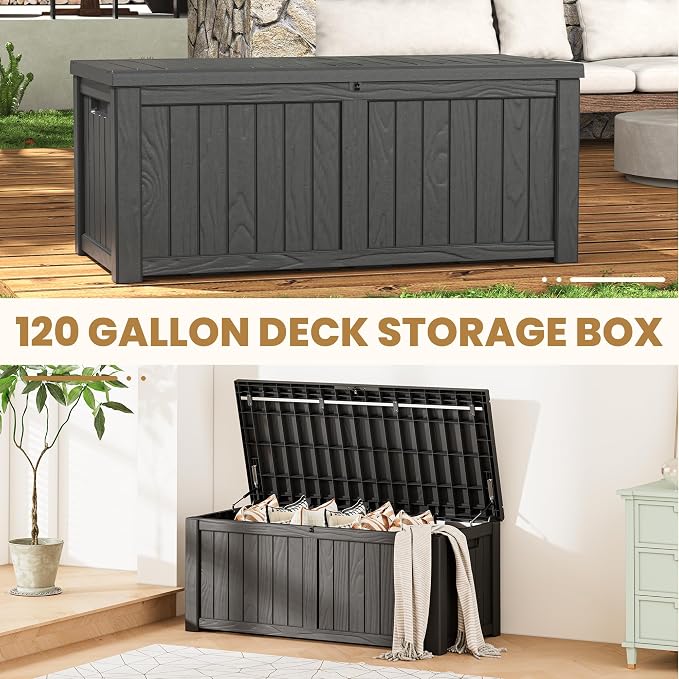 Deck Box, 120 Gallon Outdoor Storage Box Lockable Patio Waterproof - Image 3
