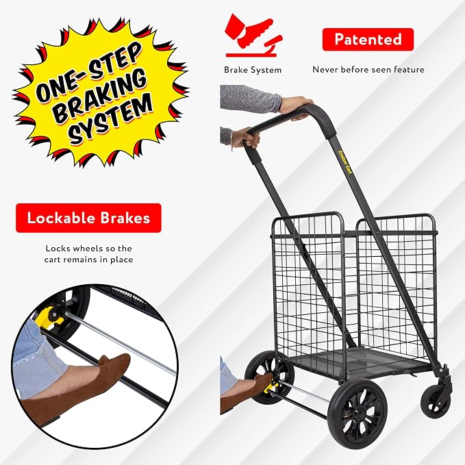 dbest products Cruiser Cart Deluxe 2 Shopping Grocery Rolling Folding Laundry - Image 3