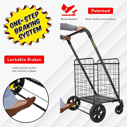 dbest products Cruiser Cart Deluxe 2 Shopping Grocery Rolling Folding Laundry - Image 3