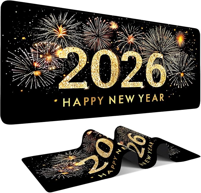 2026 Happy New Year Gaming Mouse Pad 35.4"x15.7"Desk Mat Anti-Slip Rubber Base by ANNAQUEEN