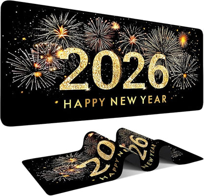 2026 Happy New Year Gaming Mouse Pad 35.4"x15.7"Desk Mat Anti-Slip Rubber Base by ANNAQUEEN