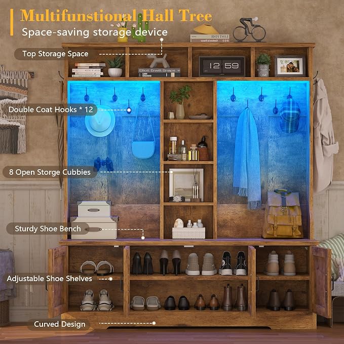 CSZZD Hall Tree with Bench and Shoe Storage, Farmhouse Entryway Bench with Coat - Image 2