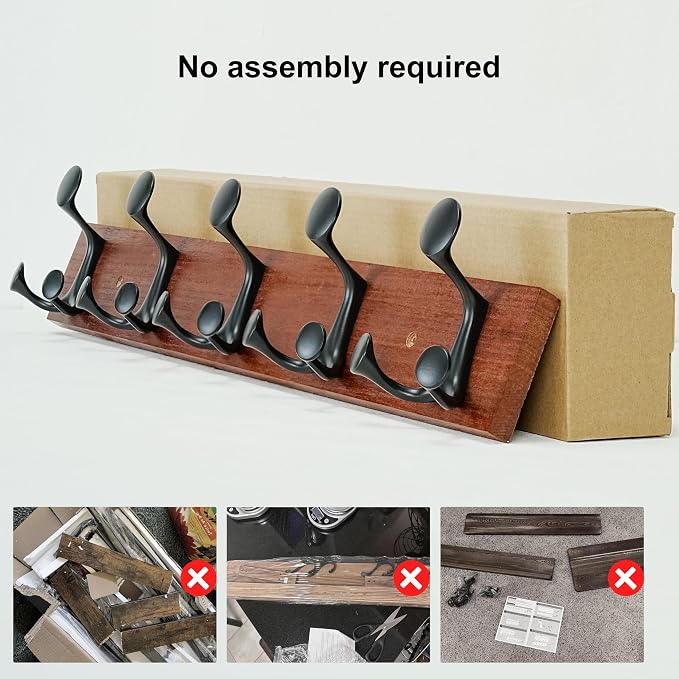 SKOLOO 24-Inch Cherry Wood Coat Rack Wall Mount - Image 5