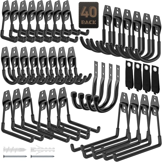 40 Pack Utility Steel Heavy Duty Wall Mount Garage Hooks, by YouthZeal