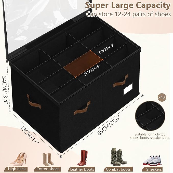Shoe Organizer for Closet, 2 Pack Shoe Storage Bins Foldable Shoe Storage Box - Image 3
