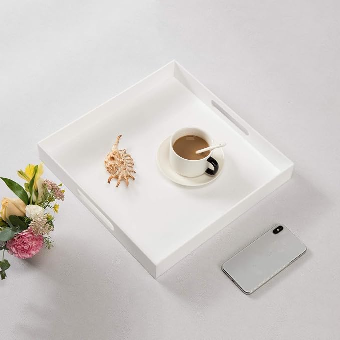 Glossy White Sturdy Acrylic Serving Tray - Image 4