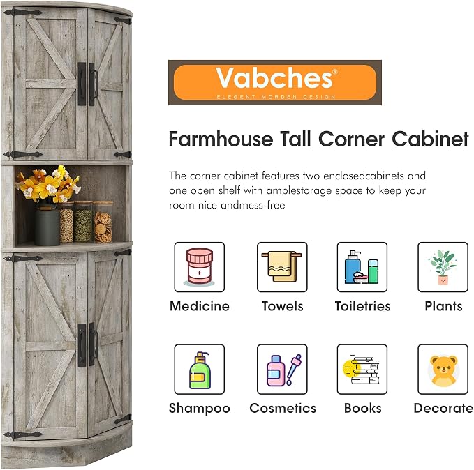 Vabches 64.8" Tall Farmhouse Corner Cabinet - Image 5