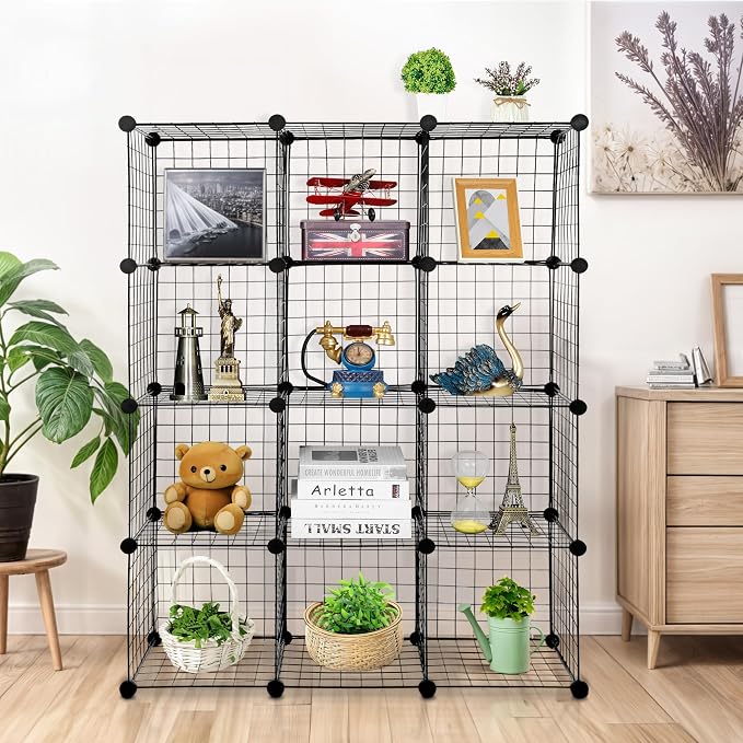 SUPER DEAL Metal Wire Cube Storage Organizer, 12 Cubes DIY Modular Cabinet - Image 5