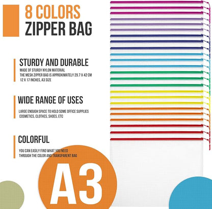 24pcs Mesh Zipper Pouch File Bags Puzzle Storage Bags, A3 17x12 Inches Large - Image 7