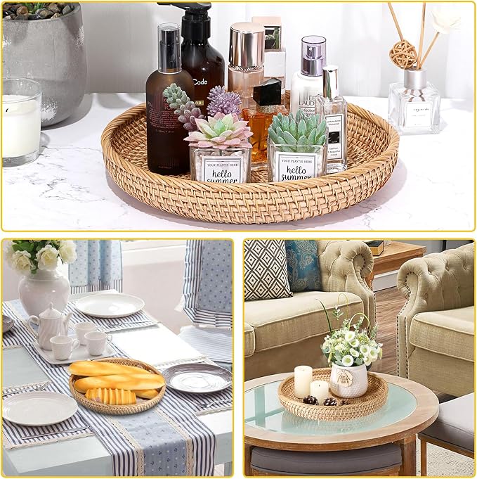 Hipiwe Round Key Basket Bowl for Entryway Table, 11.8" Large Rattan Tray - Image 3
