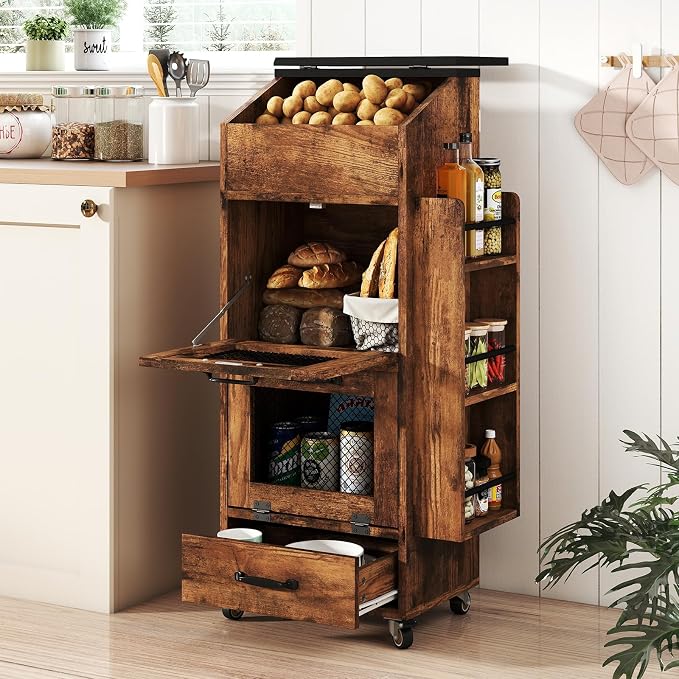 Verano Garden 16.0" Potato and Onion Storage Bin on Wheels, Bread Box | Fruit - Image 9