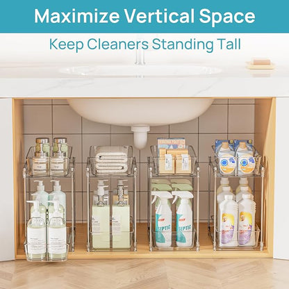 Vtopmart 4 Pack Higher Bathroom Under Sink Plastic Pull-Out Organizer - Image 9