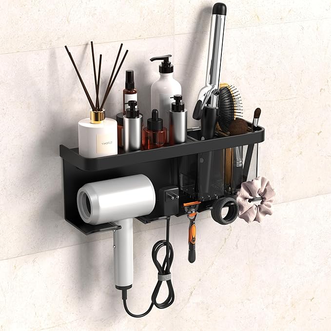 Hair Dryer Holder Wall Mounted Adhesive/Drilling, Hair Dryer Storage Organizer by Unknown