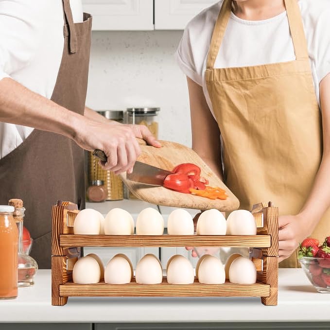CVHOMEDECO. Wooden Egg Holder Fresh Egg Holders Countertop Firewood Egg - Image 3