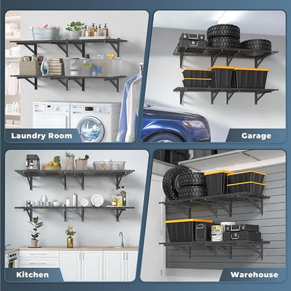 4 Pack Heavy Duty Garage Wall Shelving Set, Wall Mounted Garage Shelves 1000lbs - Image 7