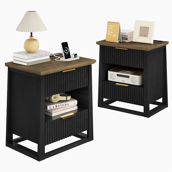 HIFYOBRO Fluted Nightstands Set of 2 by HIFYOBROUS