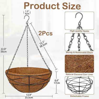 2 Pack 14 inch Metal Hanging Baskets - Image 2