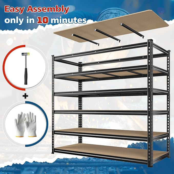 83.8"H Garage Shelving 59.8"W Metal Shelving 3000LBS Storage Shelves Heavy Duty - Image 7
