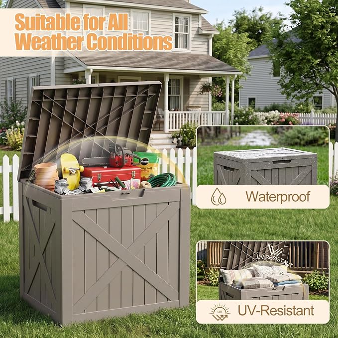 35 Gallon Waterproof Deck Box Bench, Outdoor Resin Lock Storage Bins Container - Image 4