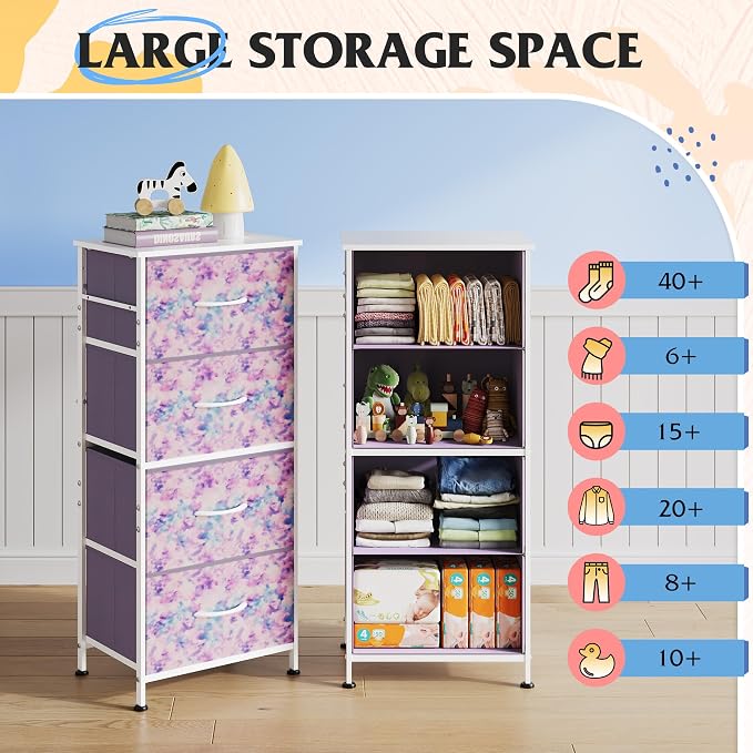 WLIVE Dresser with 4 Drawers, Storage Tower, Organizer Unit, Fabric Dresser - Image 4