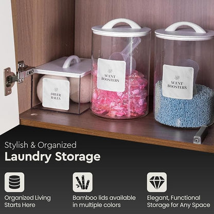 Laundry Pod Storage Container Set | Two 3L Glass Jars & One Acrylic Dryer Sheet - Image 7
